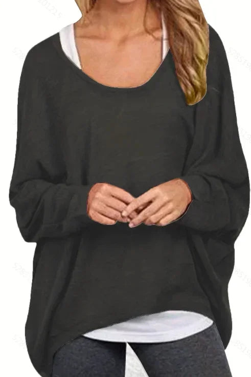 Women's Plus Size 1XL-5XLFashion Bat Sleeve Pullover T-shirt Spring Autumn Ladies Casual Off Shoulder Loose Fashion Top