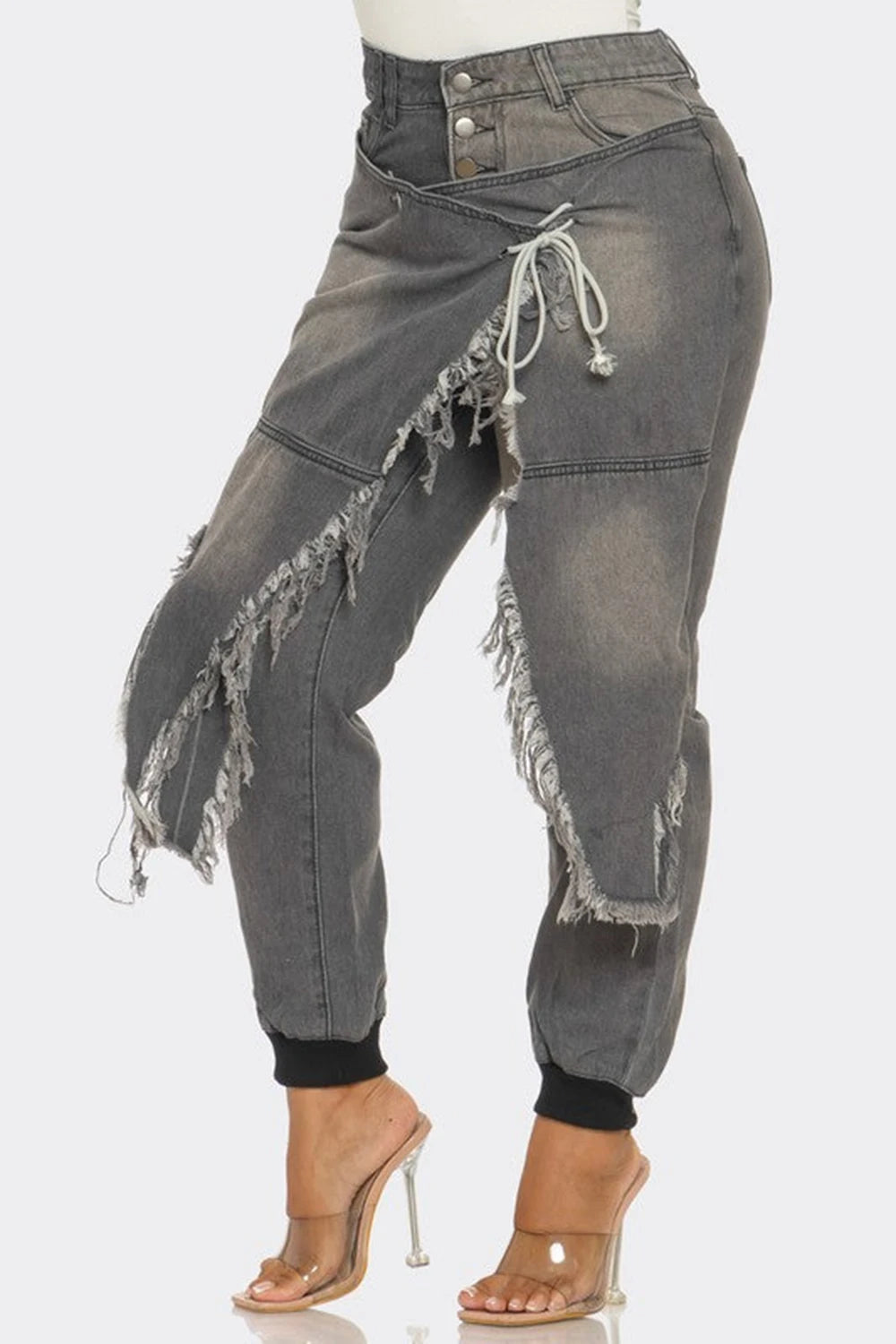 Plus Size Daily Light Blue Pocket Jogging Denim Jeans