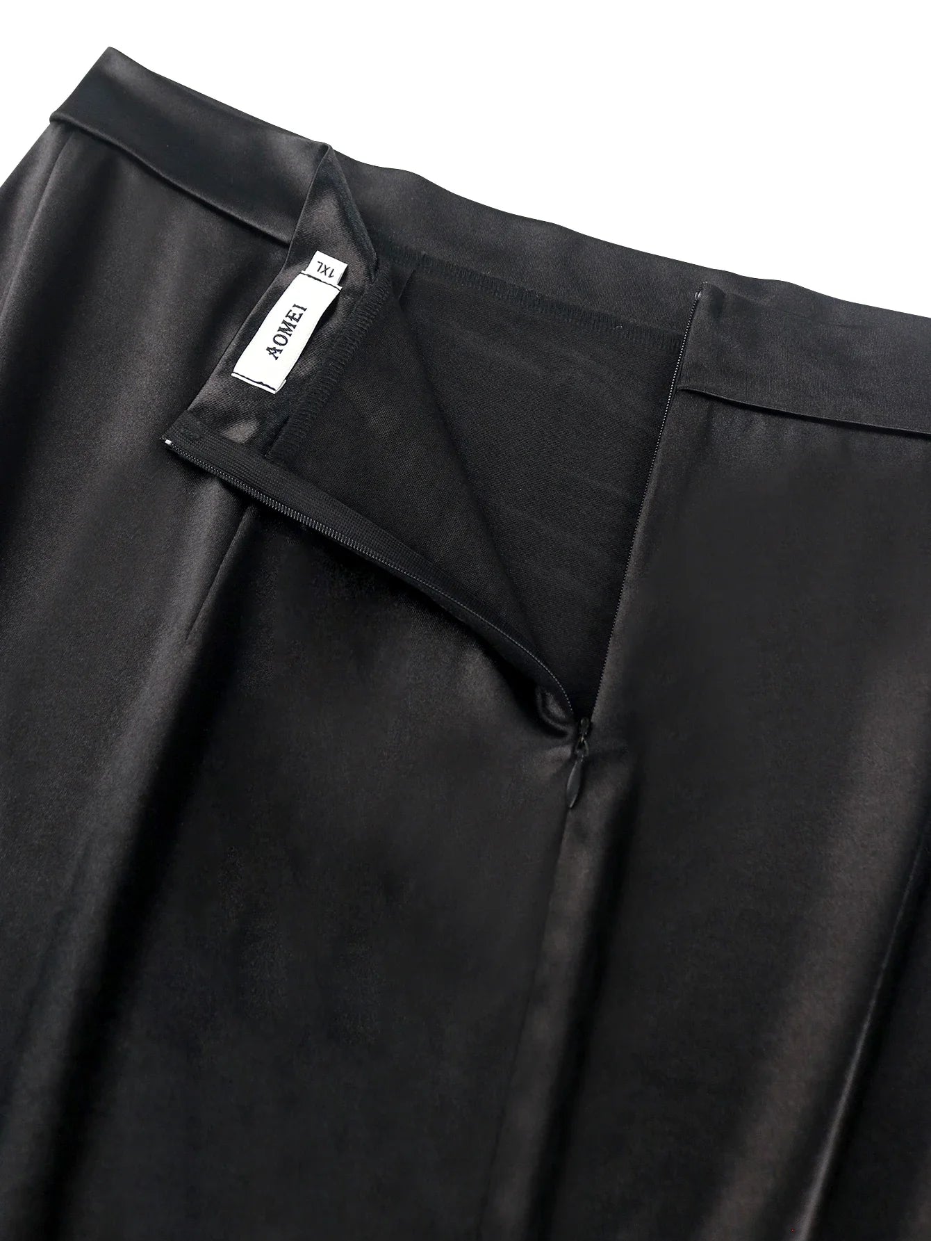 Black Shiny Satin Women High Waist Skirt Mesh Patchwork Package Hip Office Work Cocktail Party Evening Dinner Clothing Plus Size