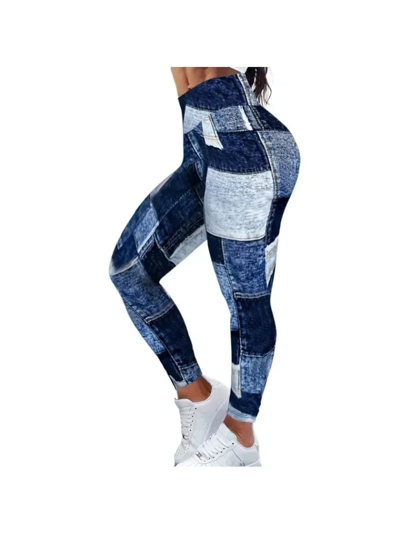 Women's Plus Size Casual Tights High Waist Sports Pants Casual Colored Slim Fit Pants Imitation Denim Tight Leggings