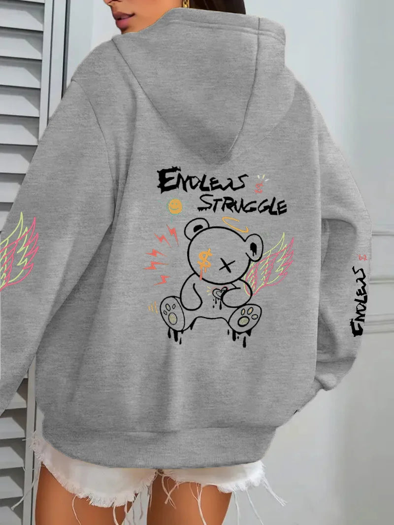 Plus Size 1XL-4XL Women's Printed Hoodie Extra Large Hoody Fashion Loose Clothing Comfortable Sweatshirt Women's