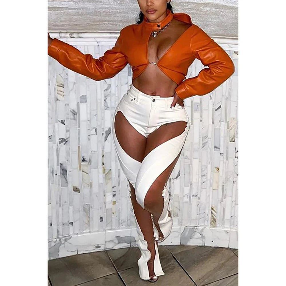 Plus size women's daily casual fashion see-through trousers new women's jeans