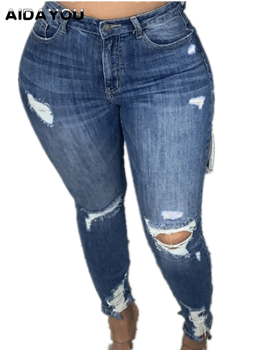 Women's Plus Size Jeans Ripped High Waisted Pencil Skinny Fit Blue Denim Pants Columbia Stretchy Jean Distressed