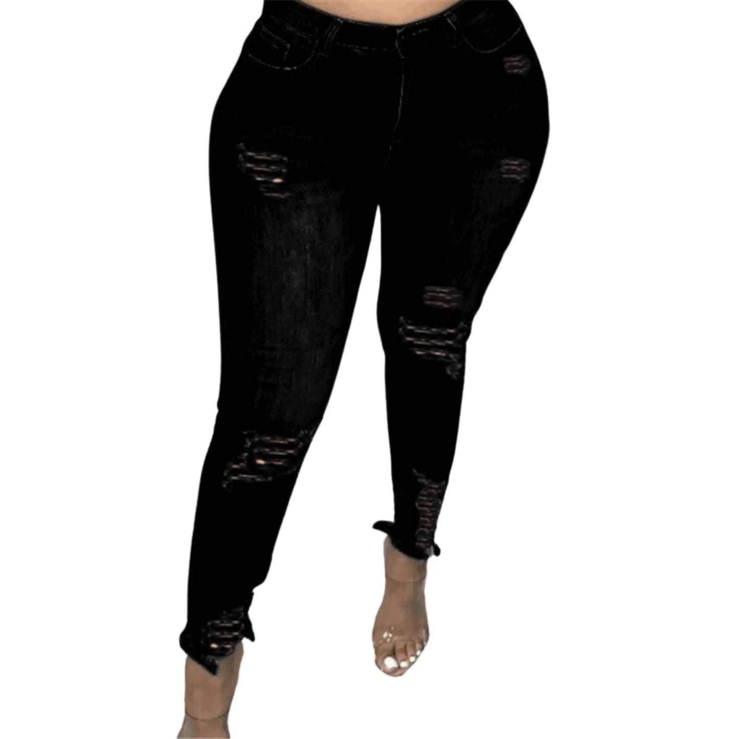 Women's Plus Size Jeans Ripped High Waisted Pencil Skinny Fit Blue Denim Pants Columbia Stretchy Jean Distressed