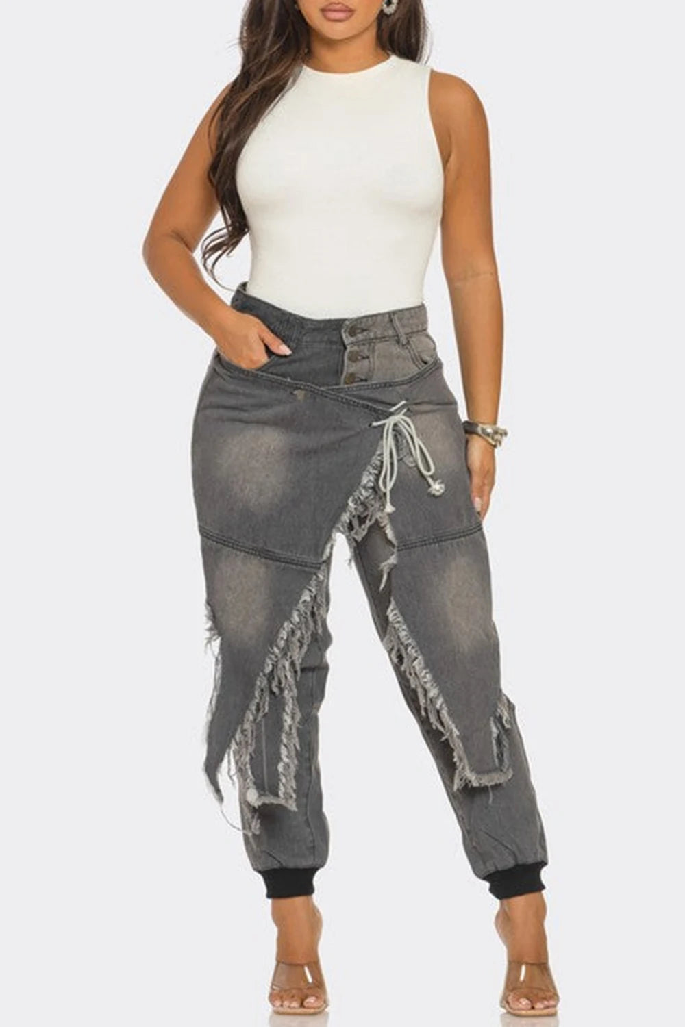 Plus Size Daily Light Blue Pocket Jogging Denim Jeans