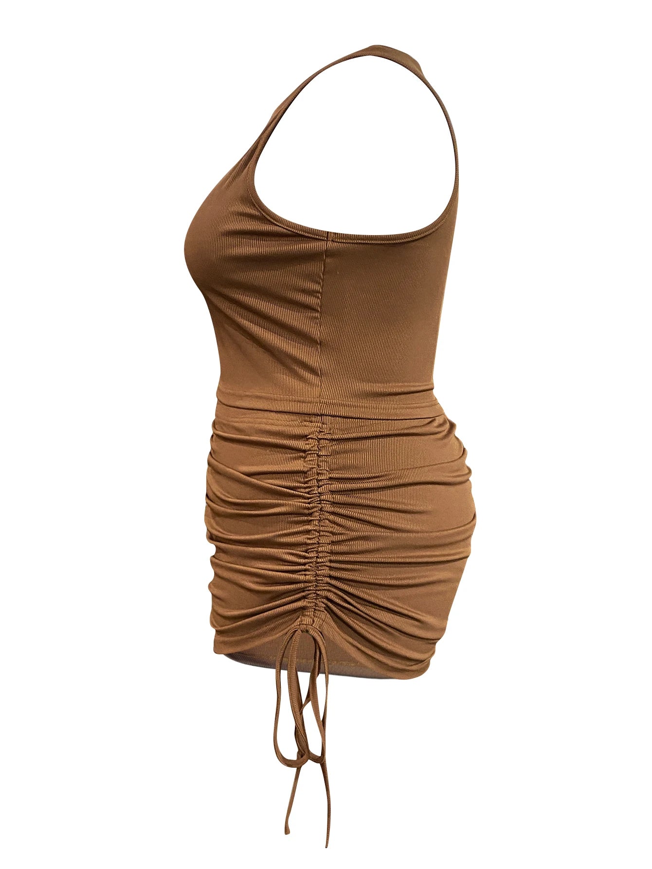 LW Plus Size Rib Knit Ruched Drawstring Shorts Set Summer High Elasticity Women's Set Tank Top and Ruched Shorts Two Piece Set