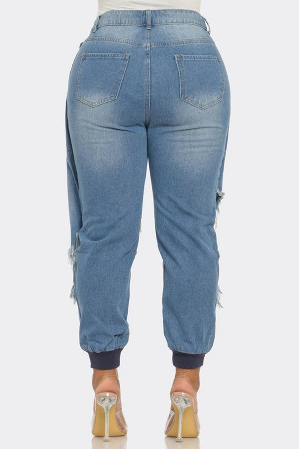 Plus Size Daily Light Blue Pocket Jogging Denim Jeans