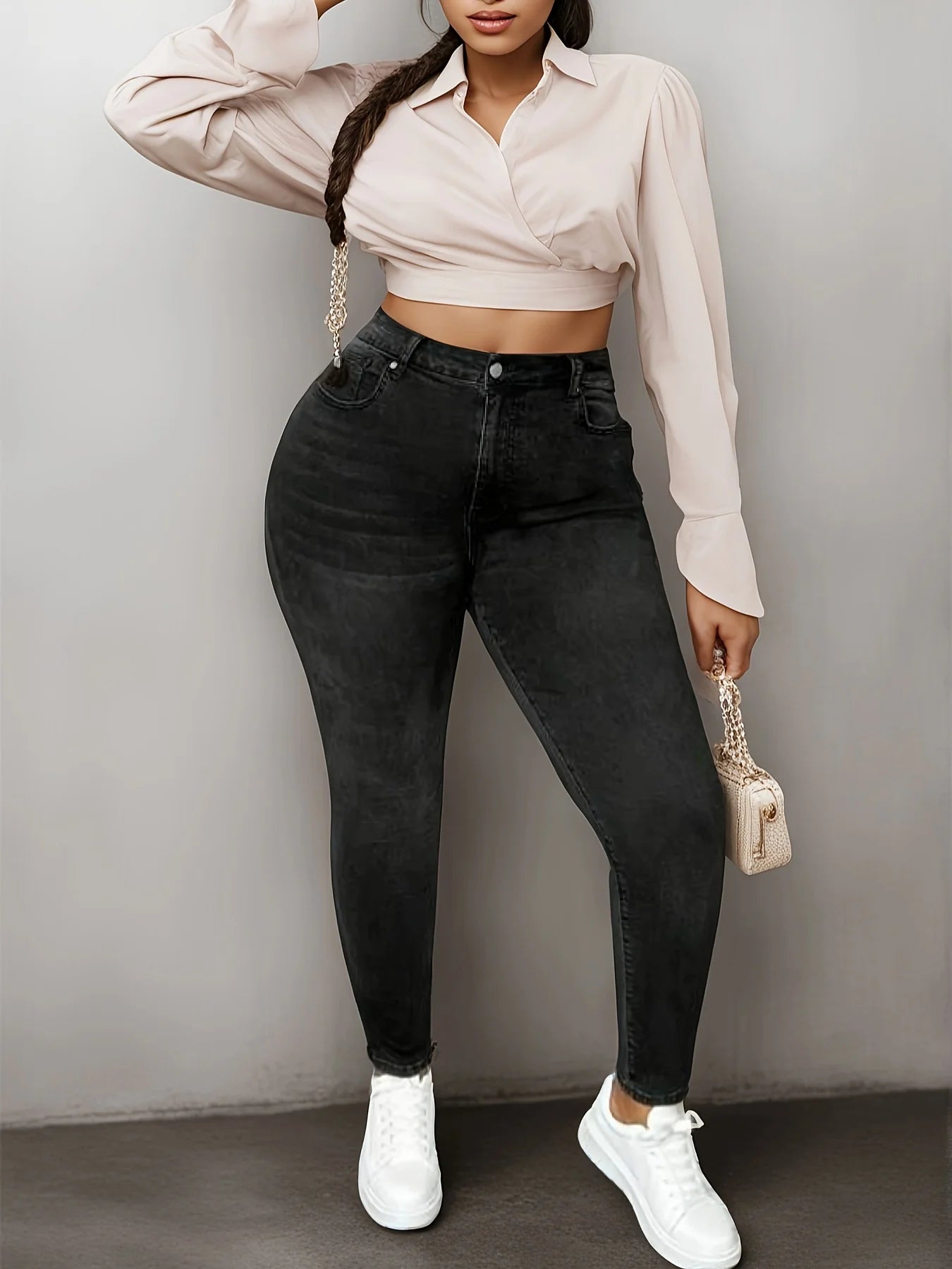 2024 Autumn New plus size skinny jeans women's slimming high waist hip lifting