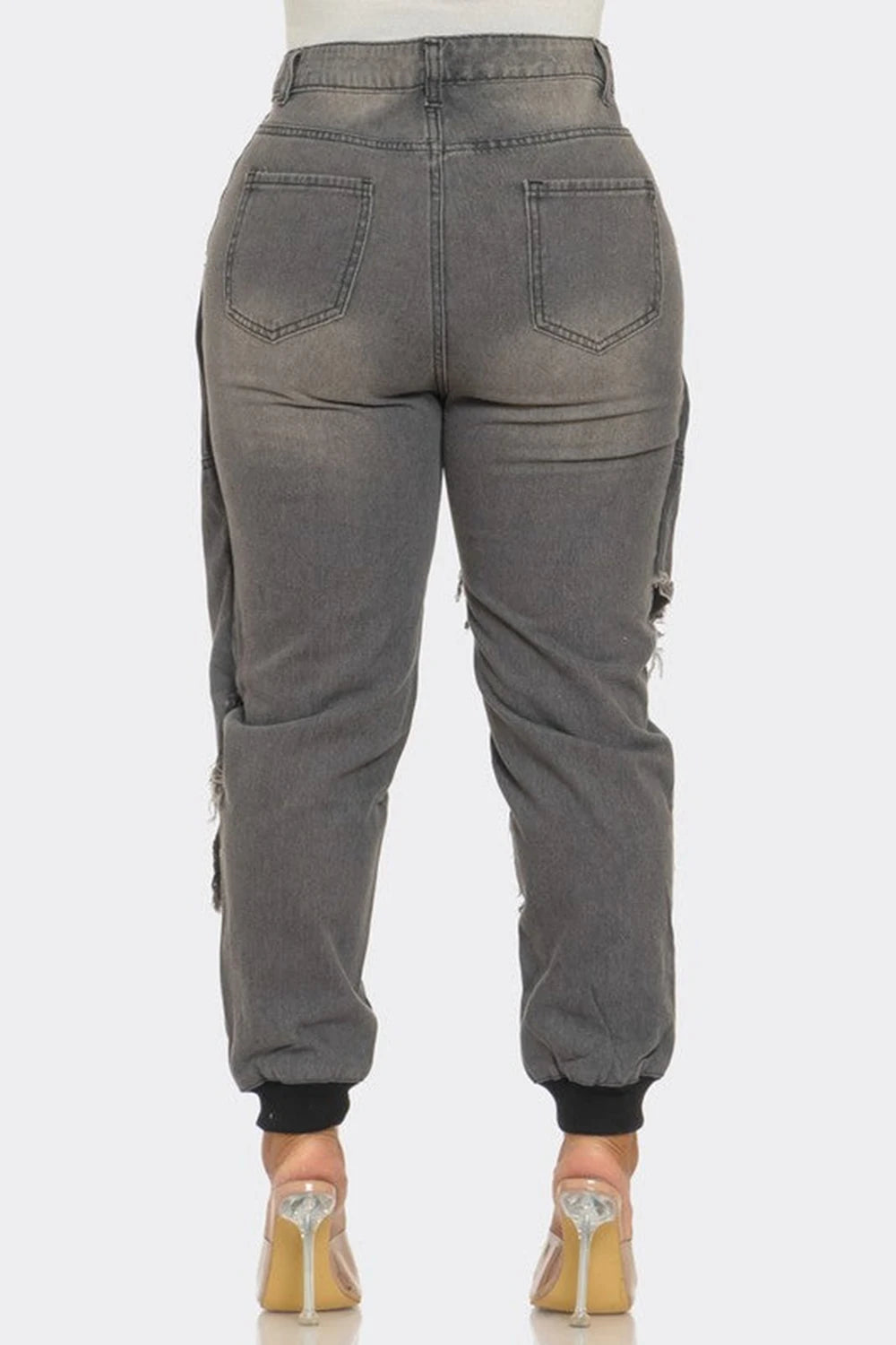 Plus Size Daily Light Blue Pocket Jogging Denim Jeans