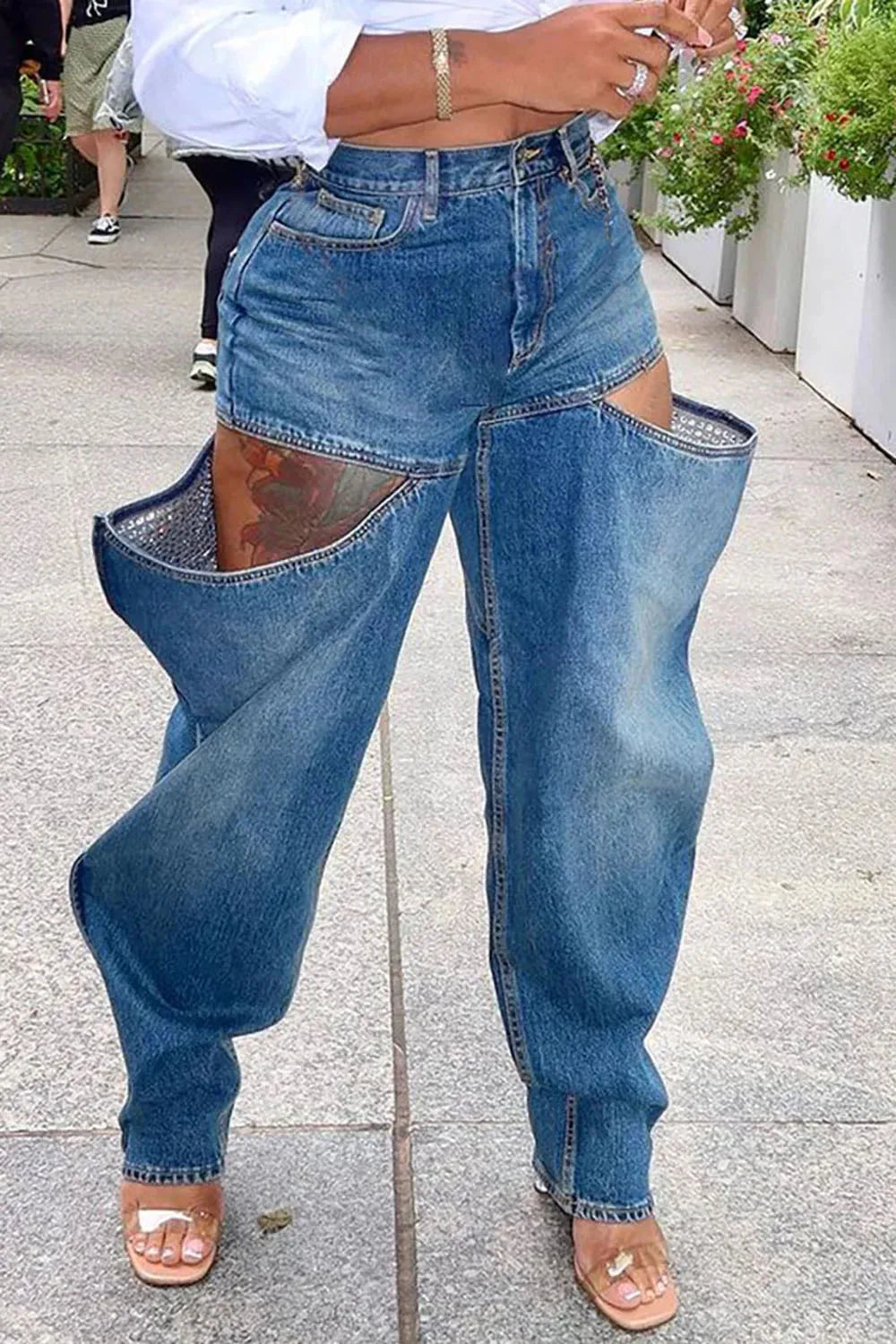 Women Plus Size Jeans Hollow Out Zipper Cargo Denim Pants High Street Autumn Fashion Loose Harajuku Casual Denim Trousers 2024