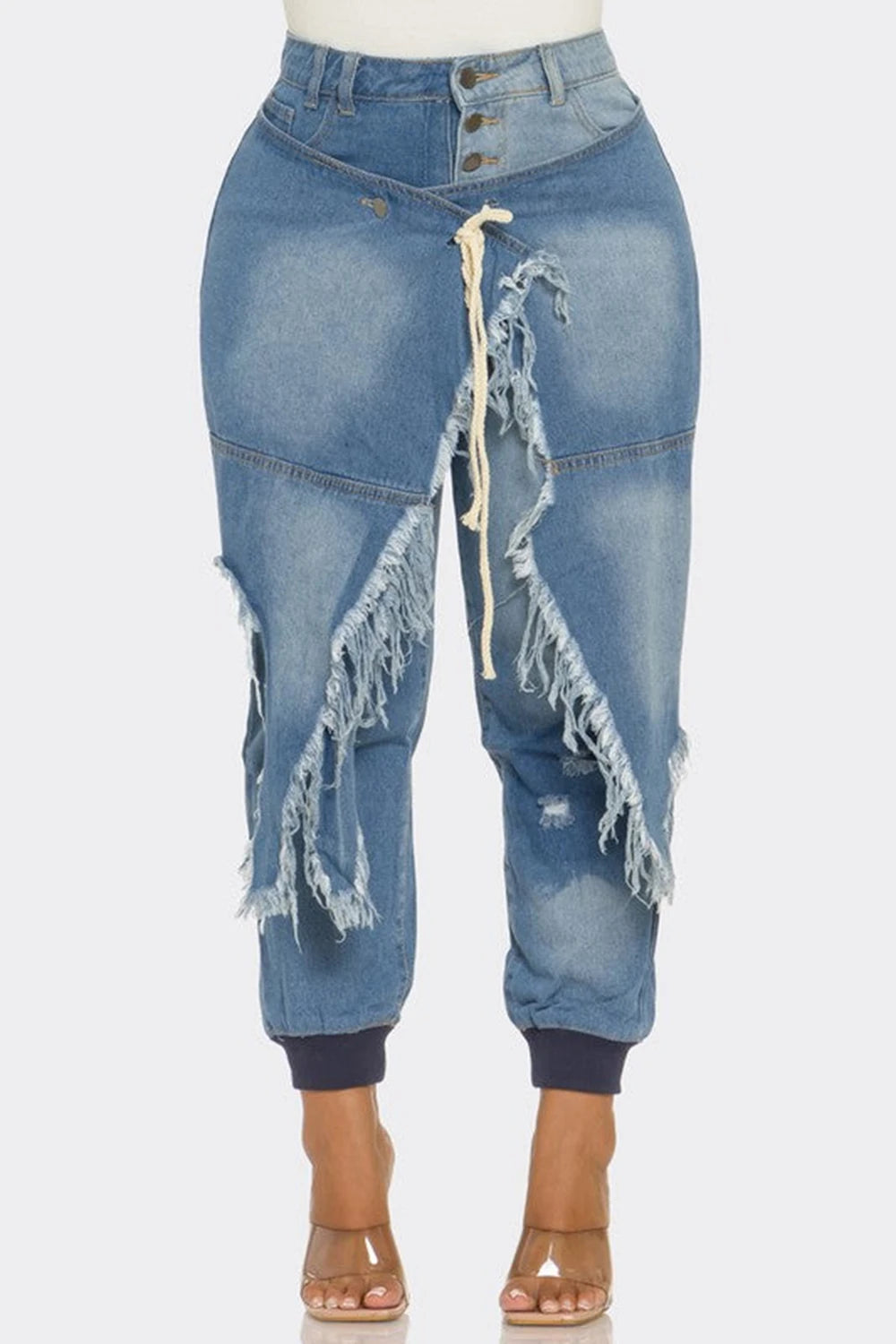 Plus Size Daily Light Blue Pocket Jogging Denim Jeans