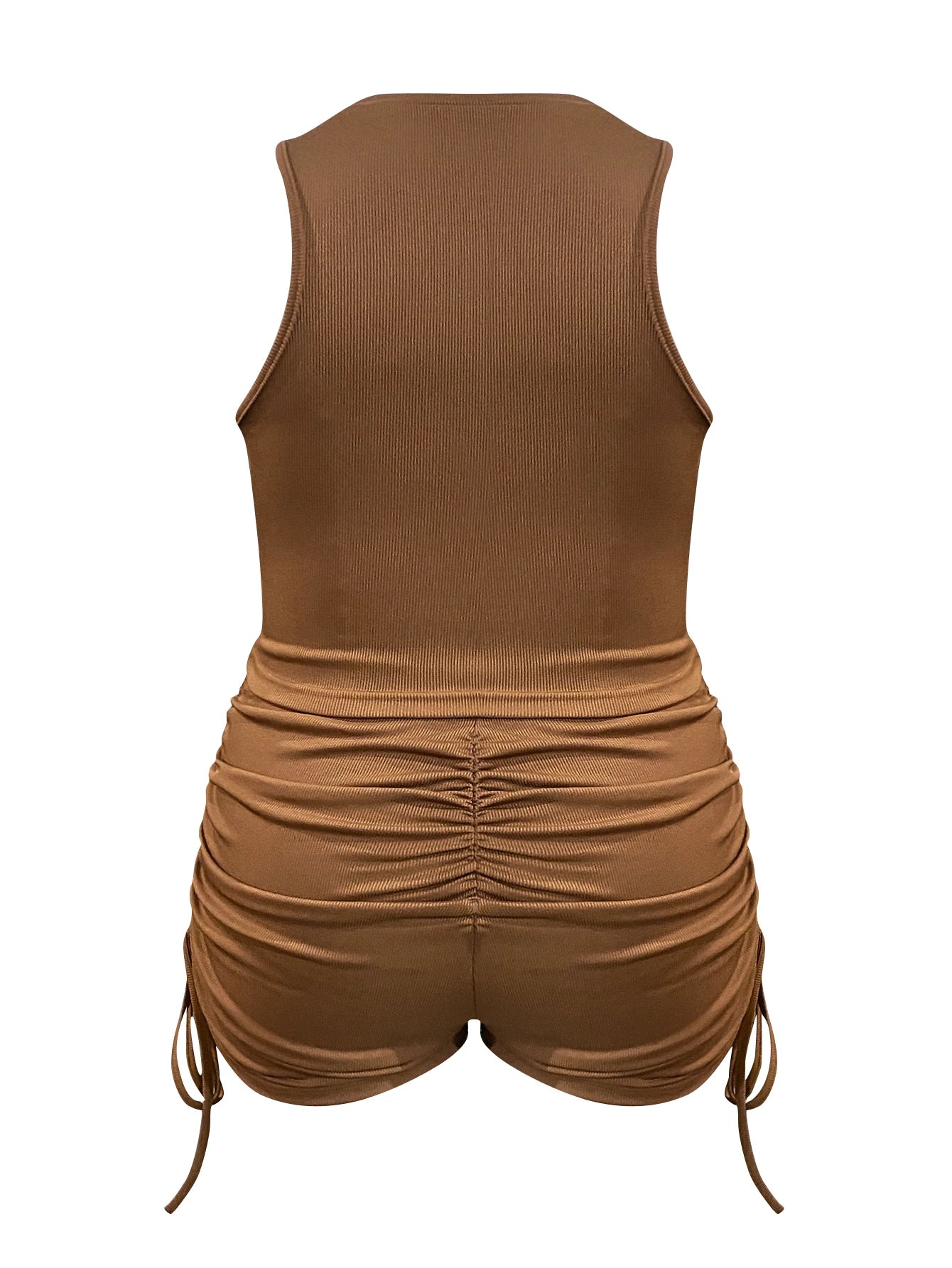 LW Plus Size Rib Knit Ruched Drawstring Shorts Set Summer High Elasticity Women's Set Tank Top and Ruched Shorts Two Piece Set