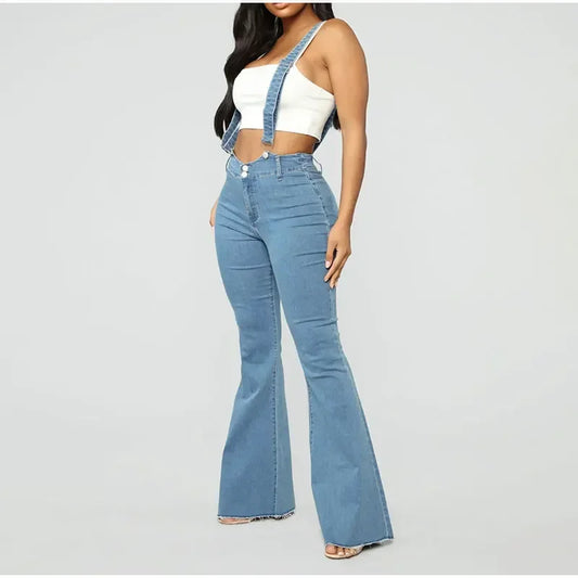 Plus Size Suspender Flare Jeans Jumpsuits Wide Leg Denim Overalls Vintage Streetwear Bib Pant One Piece Bandage Outfits