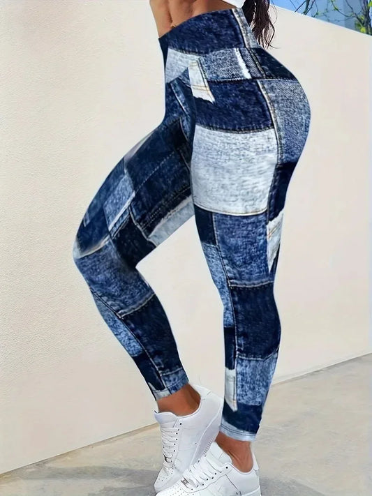 Women's Plus Size Casual Tights High Waist Sports Pants Casual Colored Slim Fit Pants Imitation Denim Tight Leggings