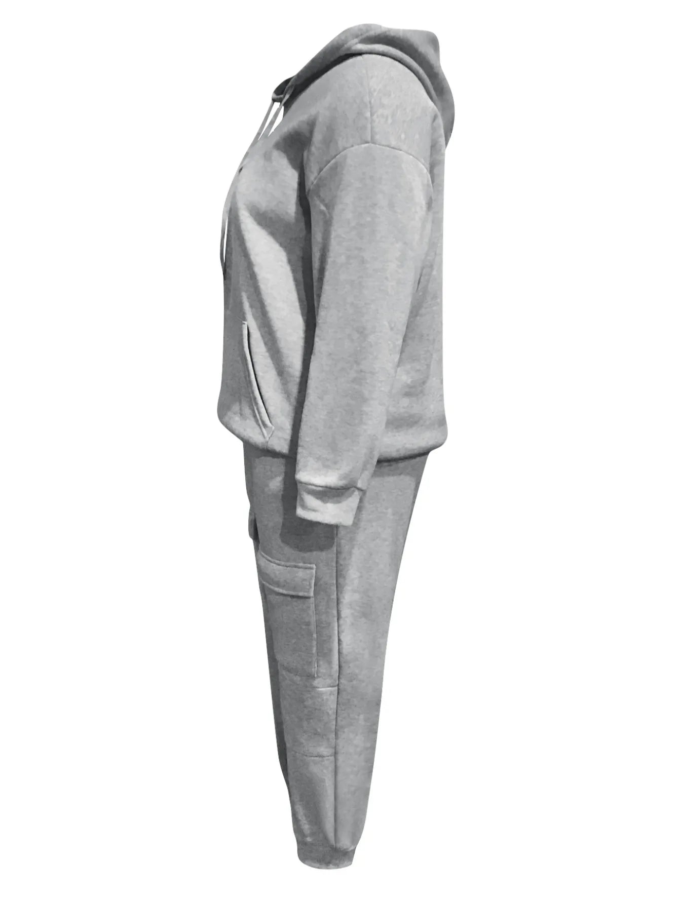 4XL 5XL LW Women Autumn&Winter Plus Size Casual Plain Hooded Collar Long Sleeve Kangaroo Pocket Two Pieces Tracksuit Sets