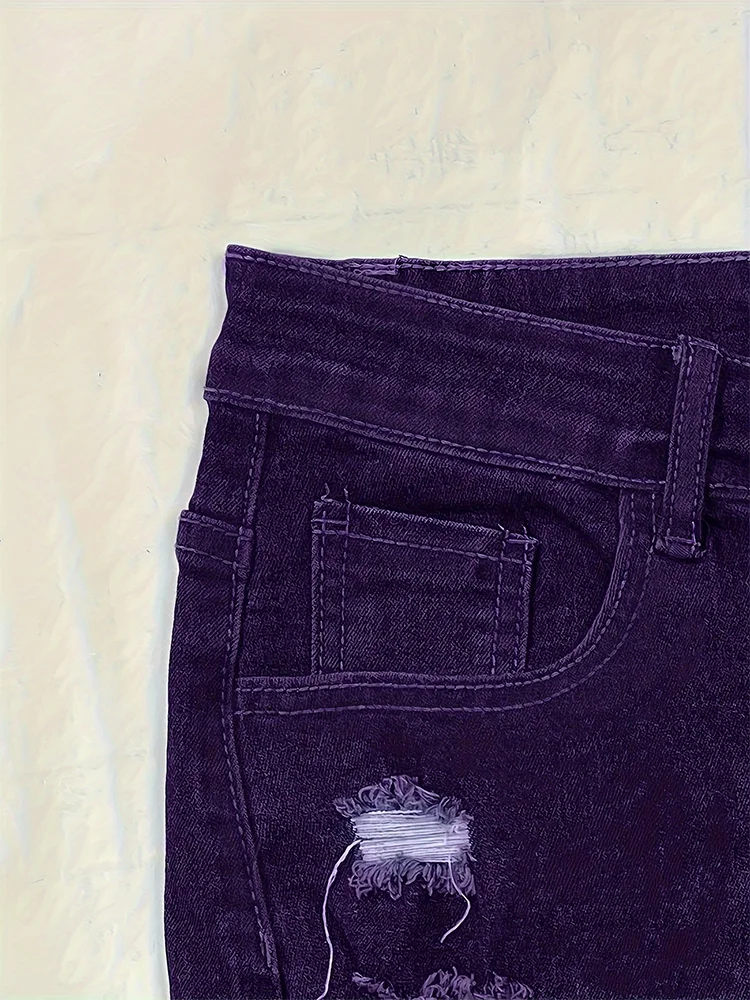 Women Curled Holes Denim Shorts Spring Summer Fashion Comfort Casual Solid Skinny Pencil Short Plus Size Mid Waist Stretchy Jean