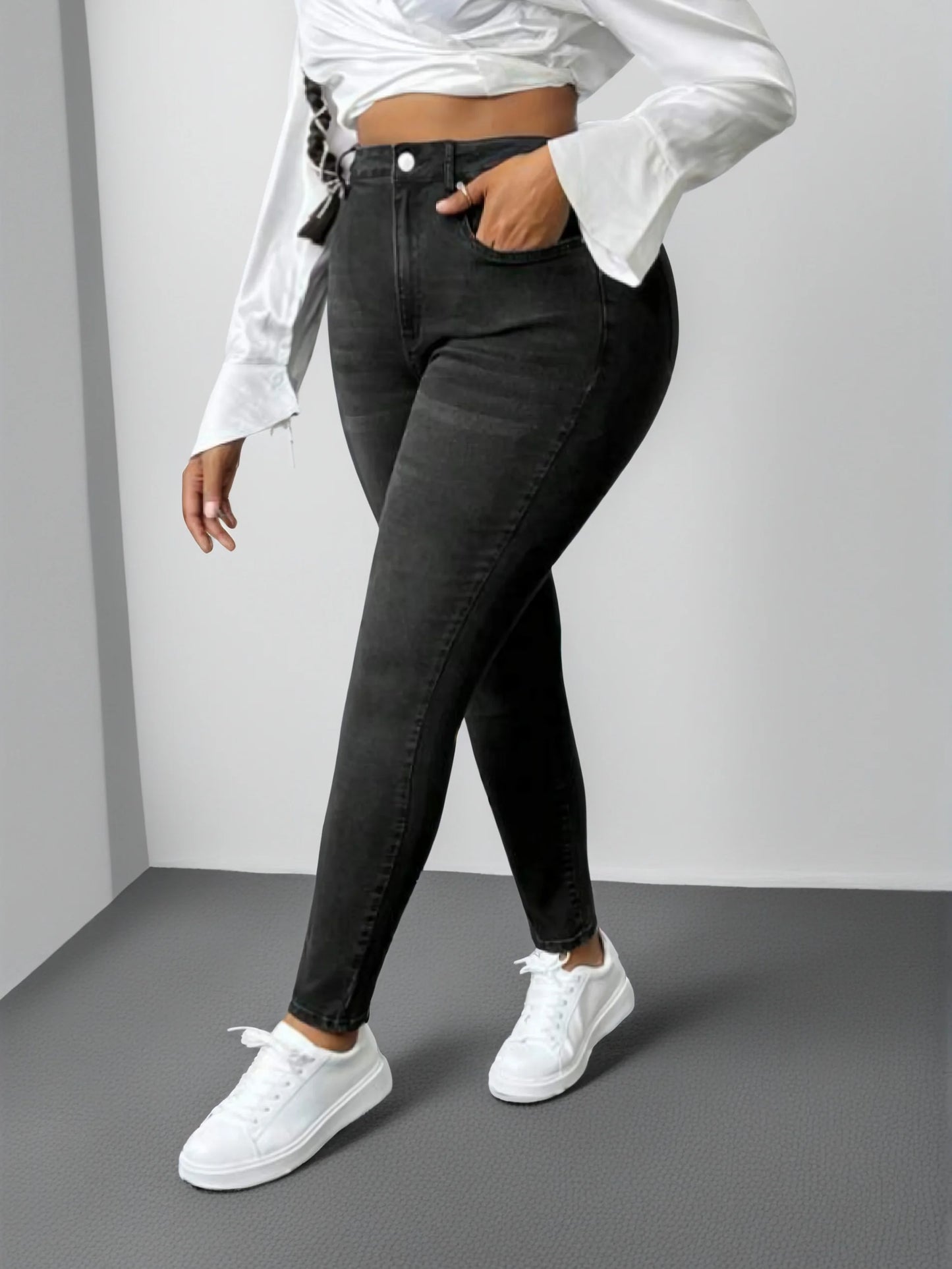 2024 Autumn New plus size skinny jeans women's slimming high waist hip lifting