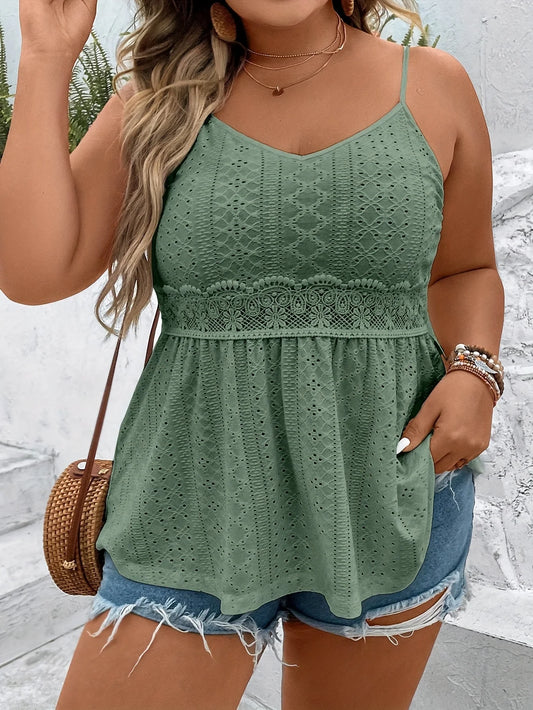Plus Size Summer Women Elegant Camisole Casual Fashion Vacation Solid Sleeveless Hollow Tank Tops Female Curve Clothing