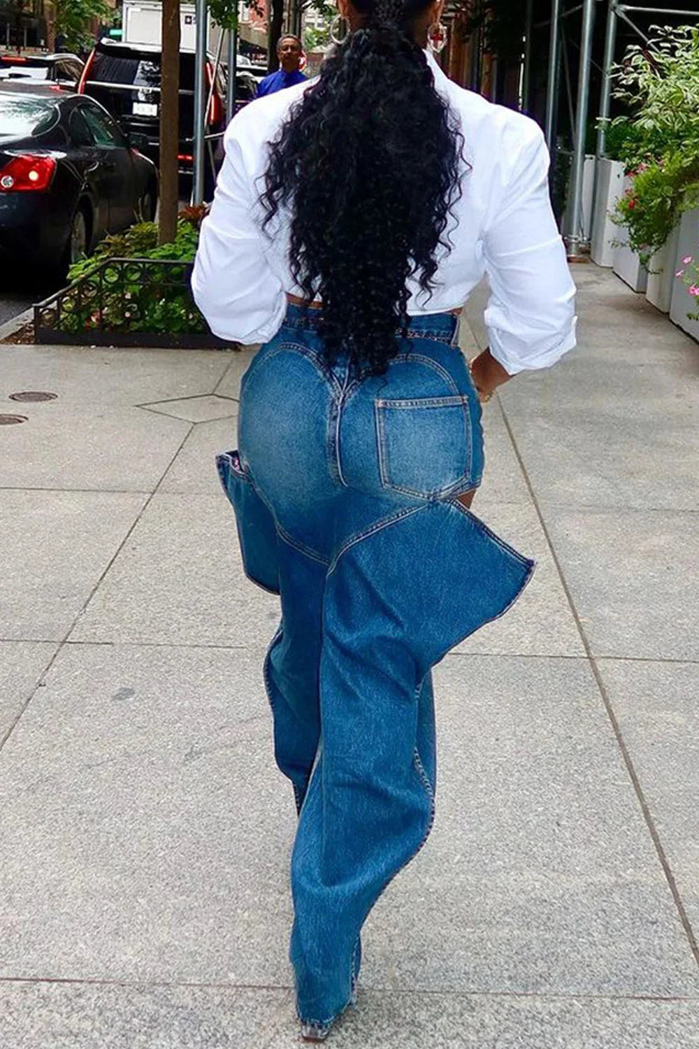 Women Plus Size Jeans Hollow Out Zipper Cargo Denim Pants High Street Autumn Fashion Loose Harajuku Casual Denim Trousers 2024